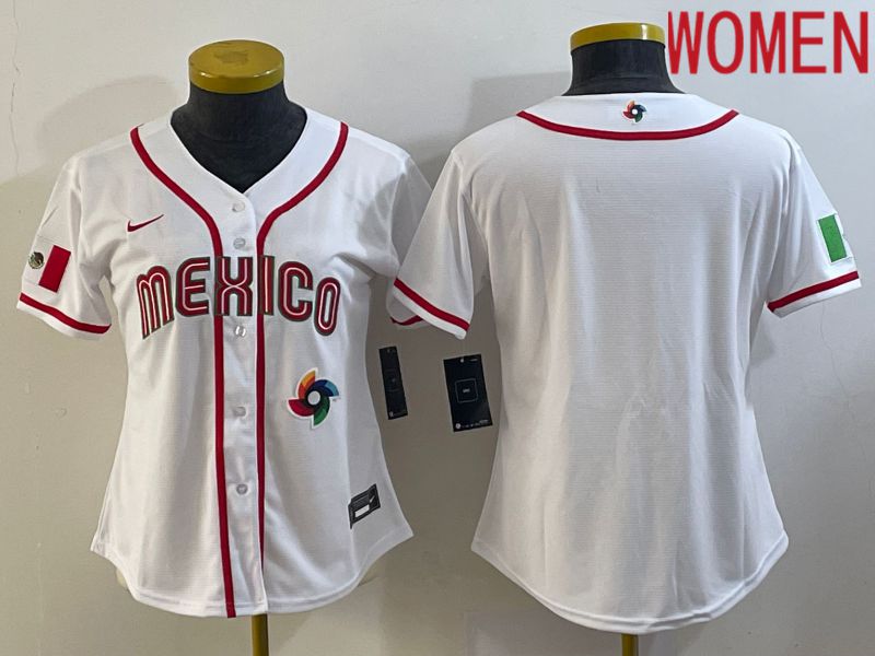 Women 2023 World Cub Mexico Blank White Nike MLB Jersey2->women mlb jersey->Women Jersey